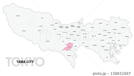 [日本地図] 東京都多摩市の市区町村名入り位置地図 (英語) 138652887