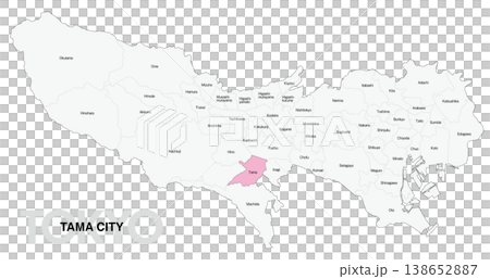 [日本地図] 東京都多摩市の市区町村名入り位置地図 (英語) 138652887