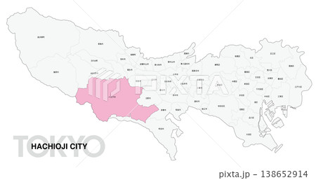 [日本地図] 東京都八王子市の市区町村名入り位置地図 138652914
