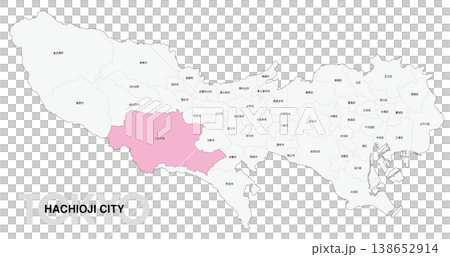 [日本地図] 東京都八王子市の市区町村名入り位置地図 138652914