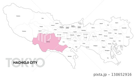 [日本地図] 東京都八王子市の市区町村名入り位置地図 138652916