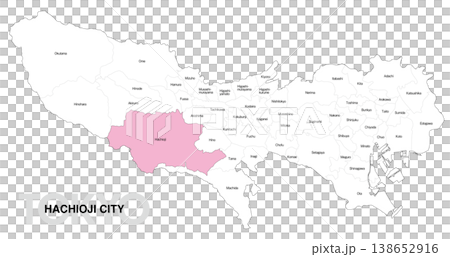 [日本地図] 東京都八王子市の市区町村名入り位置地図 138652916