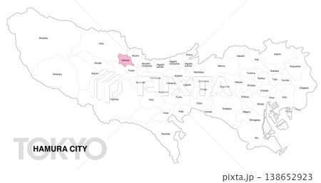 [日本地図] 東京都羽村市の市区町村名入り位置地図 (英語) 138652923