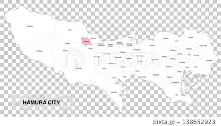 [Map of Japan] Location map of Hamura City, Tokyo, with city/ward names (English) 138652923
