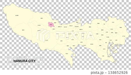[Map of Japan] Location map of Hamura City, Tokyo, with city/ward names. 138652926