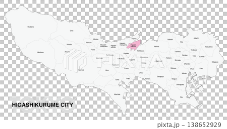 [日本地圖] 東京都東久留米市位置圖，標示城市/區名（英文） 138652929