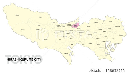 [日本地図] 東京都東久留米市の市区町村名入り位置地図 (英語) 138652933