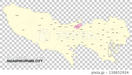 [日本地図] 東京都東久留米市の市区町村名入り位置地図 138652934