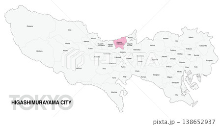 [日本地図] 東京都東村山市の市区町村名入り位置地図 (英語) 138652937