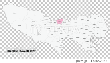 [Map of Japan] Location map of Higashimurayama City, Tokyo, with city/ward names (English) 138652937