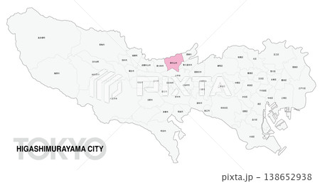 [日本地図] 東京都東村山市の市区町村名入り位置地図 138652938