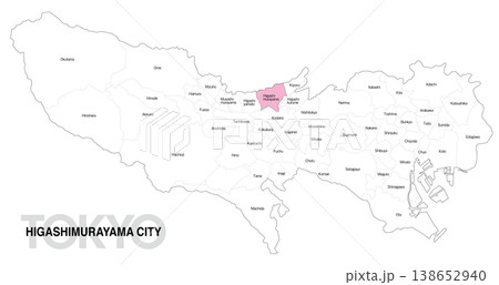 [日本地図] 東京都東村山市の市区町村名入り位置地図 138652940