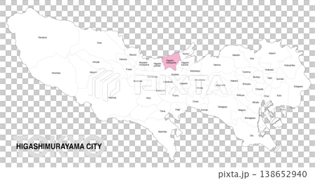 [Map of Japan] Location map of Higashimurayama City, Tokyo, with city/ward names. 138652940