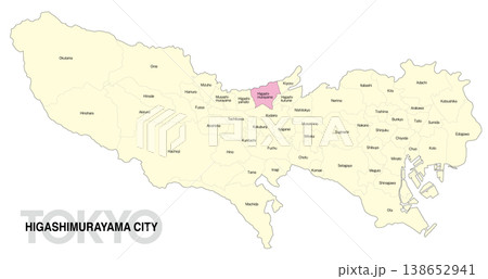 [日本地図] 東京都東村山市の市区町村名入り位置地図 (英語) 138652941