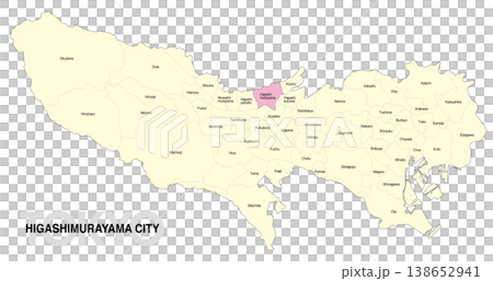 [日本地図] 東京都東村山市の市区町村名入り位置地図 (英語) 138652941
