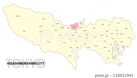 [日本地図] 東京都東村山市の市区町村名入り位置地図 138652942