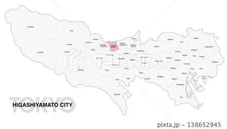 [日本地図] 東京都東大和市の市区町村名入り位置地図 (英語) 138652945