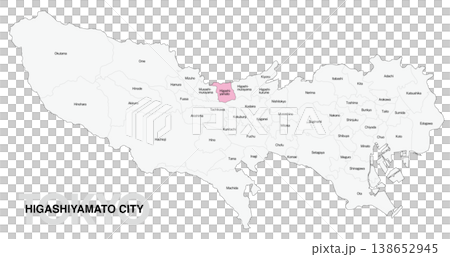 [日本地図] 東京都東大和市の市区町村名入り位置地図 (英語) 138652945