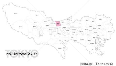 [日本地図] 東京都東大和市の市区町村名入り位置地図 138652948