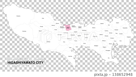 [Map of Japan] Location map of Higashiyamato City, Tokyo, with city/ward names. 138652948