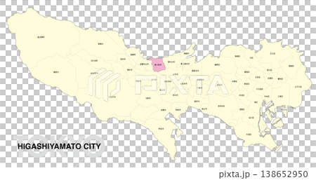 [Map of Japan] Location map of Higashiyamato City, Tokyo, with city/ward names. 138652950