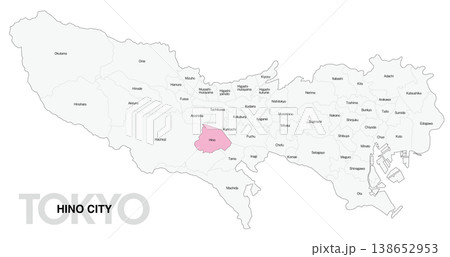 [日本地図] 東京都日野市の市区町村名入り位置地図 (英語) 138652953