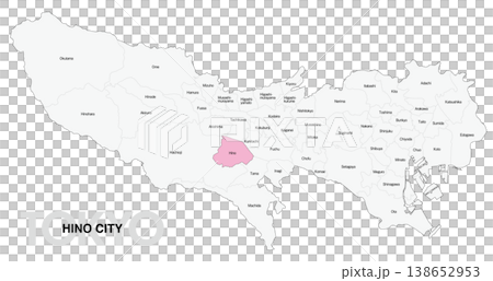 [Map of Japan] Location map of Hino City, Tokyo, with city/ward names (English) 138652953