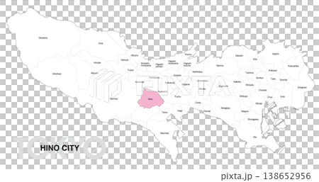 [日本地圖] 日野市、東京的地點地圖，標示城市/區名稱。 138652956