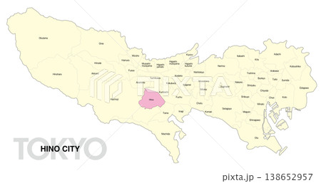 [日本地図] 東京都日野市の市区町村名入り位置地図 (英語) 138652957