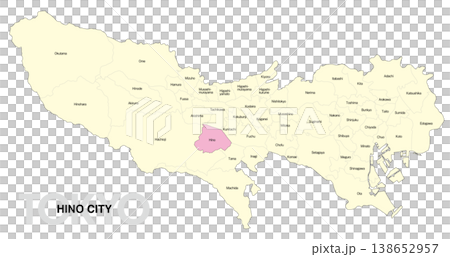 [Map of Japan] Location map of Hino City, Tokyo, with city/ward names (English) 138652957