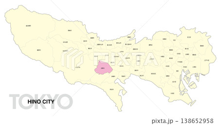 [日本地図] 東京都日野市の市区町村名入り位置地図 138652958