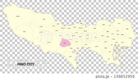 [Map of Japan] Location map of Hino City, Tokyo, with city/ward names. 138652958