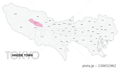 [日本地図] 東京都日の出町の市区町村名入り位置地図 138652962