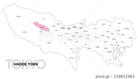 [日本地図] 東京都日の出町の市区町村名入り位置地図 (英語) 138652963