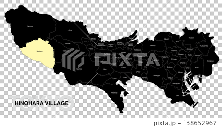 [Map of Japan] Location map of Hinohara Village, Tokyo, with city/ward/town names (English) 138652967