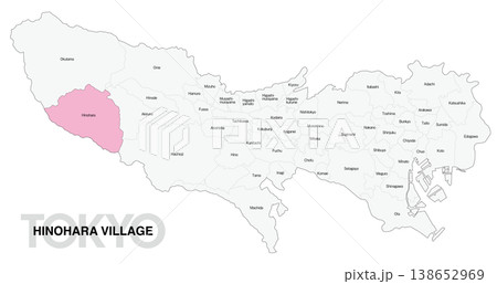 [日本地図] 東京都檜原村の市区町村名入り位置地図 (英語) 138652969