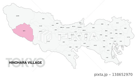 [日本地図] 東京都檜原村の市区町村名入り位置地図 138652970