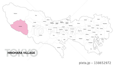 [日本地図] 東京都檜原村の市区町村名入り位置地図 138652972