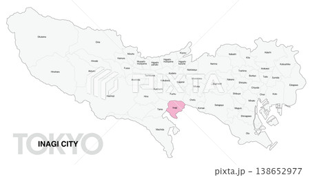 [日本地図] 東京都稲城市の市区町村名入り位置地図 (英語) 138652977