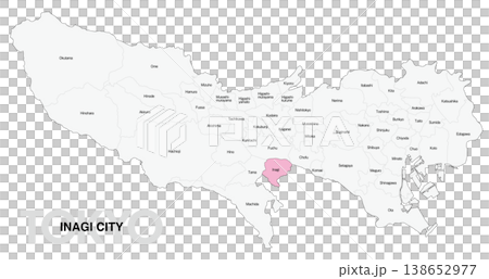 [Map of Japan] Location map of Inagi City, Tokyo, with city/ward names (English) 138652977