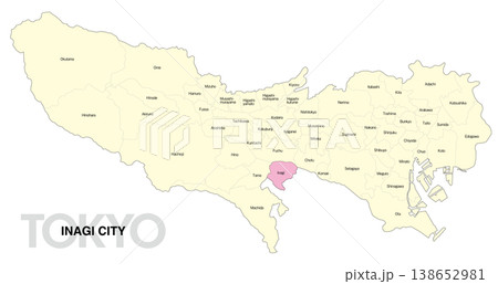[日本地図] 東京都稲城市の市区町村名入り位置地図 (英語) 138652981