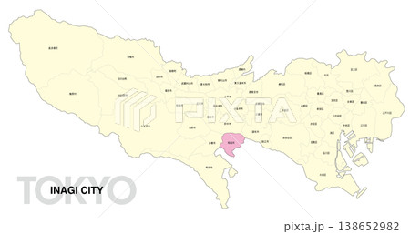 [日本地図] 東京都稲城市の市区町村名入り位置地図 138652982