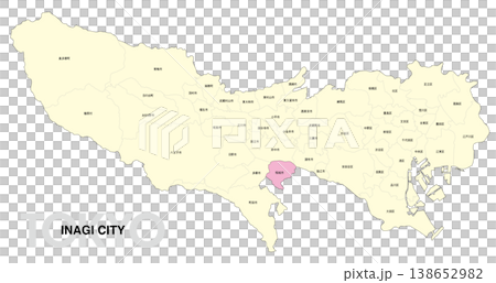 [日本地図] 東京都稲城市の市区町村名入り位置地図 138652982