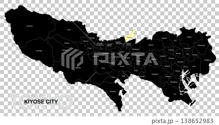 [日本地図] 東京都清瀬市の市区町村名入り位置地図 (英語) 138652983