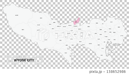 [日本地圖] 東京都清瀨市位置圖，標示城市/區名稱。 138652986