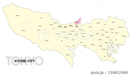 [日本地図] 東京都清瀬市の市区町村名入り位置地図 (英語) 138652989