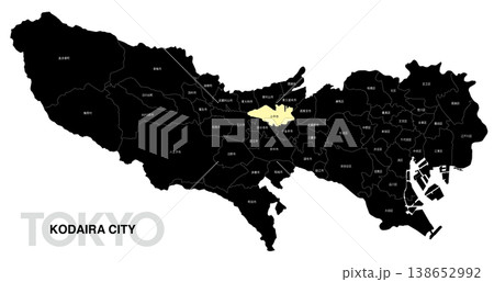 [日本地図] 東京都小平市の市区町村名入り位置地図 138652992