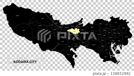 [日本地圖] 東京小平市位置圖，標示城市/區名稱。 138652992