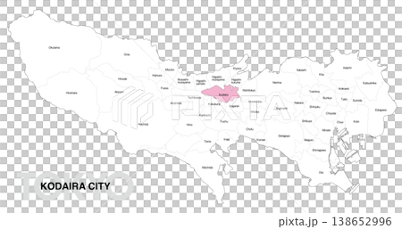 [Map of Japan] Location map of Kodaira City, Tokyo, with city/ward names. 138652996