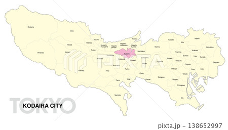 [日本地図] 東京都小平市の市区町村名入り位置地図 (英語) 138652997
